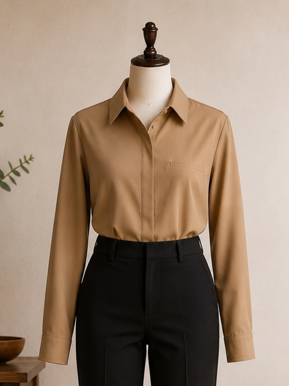 Modern Ambition Camel Travel Shirt Technical Stretch Quiet Luxury Office Size M